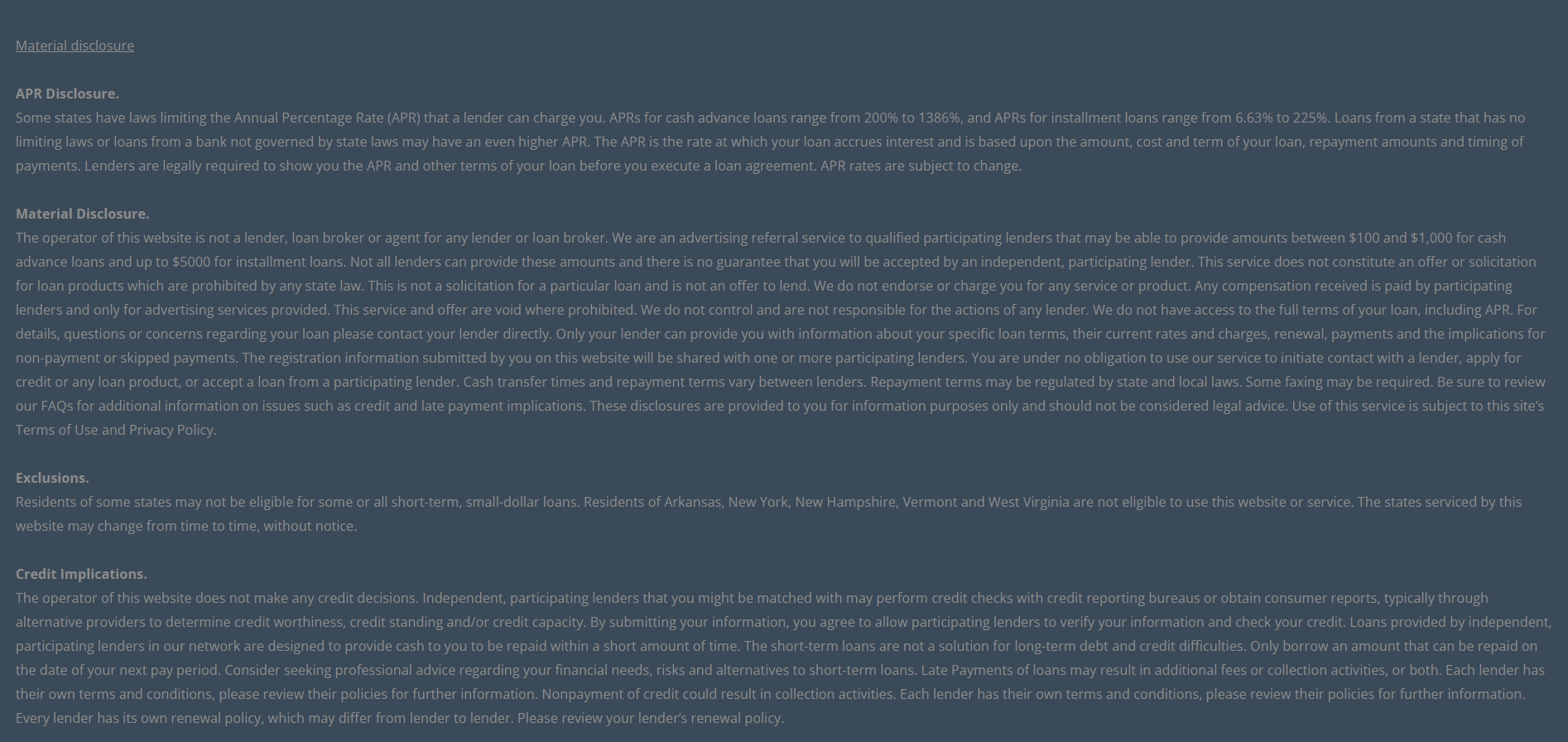 Material disclosure for payday loans in Oklahoma City Oklahoma